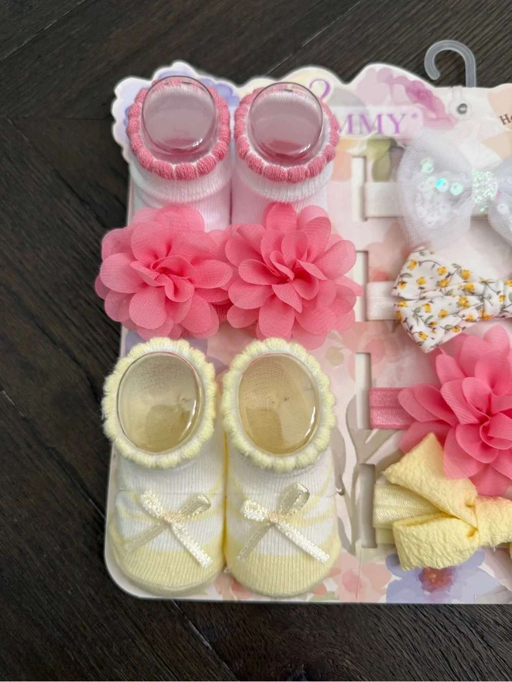 Baby Headband & Bootie Set - Pink, Yellow, Green, White